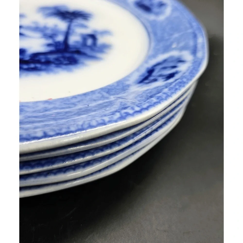 Set of 5 Antique W Adams & Sons Euphrates Flow Blue Ironstone Plates England